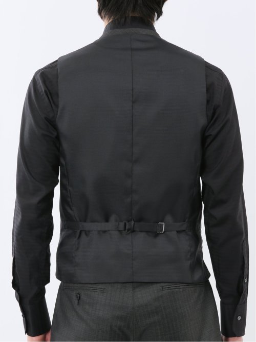 光沢ウール混 スリムフィット 2ボタン3ピーススーツ 組織グレー