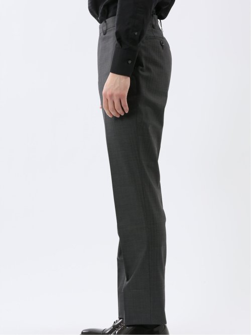 光沢ウール混 スリムフィット 2ボタン3ピーススーツ 組織グレー