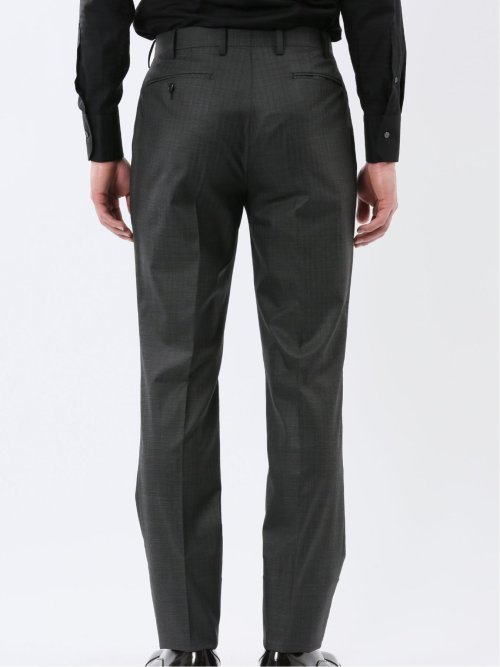 光沢ウール混 スリムフィット 2ボタン3ピーススーツ 組織グレー