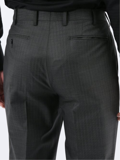 光沢ウール混 スリムフィット 2ボタン3ピーススーツ 組織グレー