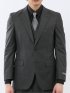 光沢ウール混 スリムフィット 2ボタン3ピーススーツ 組織グレー