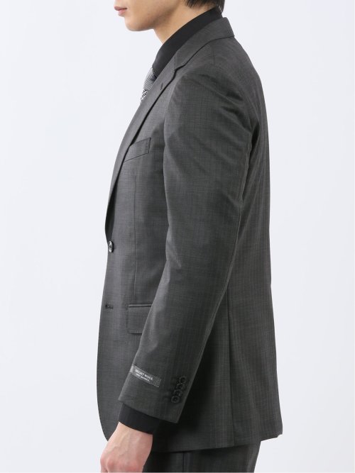 光沢ウール混 スリムフィット 2ボタン3ピーススーツ 組織グレー