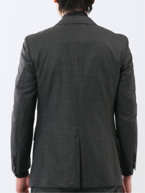 光沢ウール混 スリムフィット 2ボタン3ピーススーツ 組織グレー