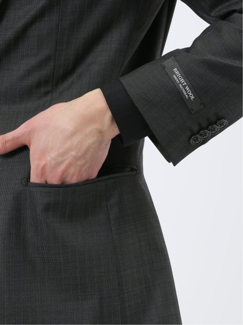 光沢ウール混 スリムフィット 2ボタン3ピーススーツ 組織グレー