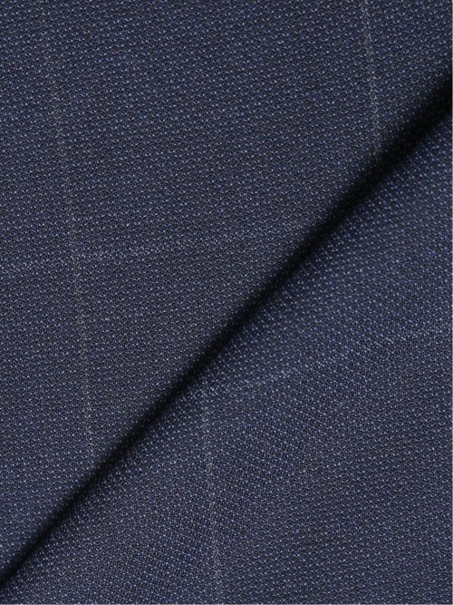 光沢ウール混 スリムフィット 2ボタン3ピーススーツ チェック紺