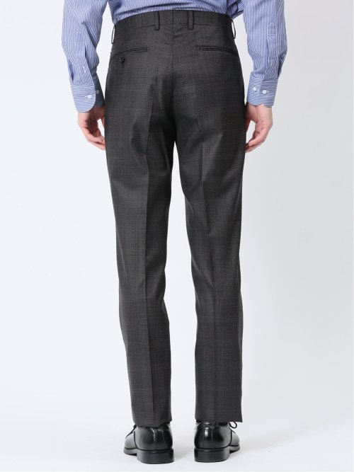 光沢ウール混 スリムフィット 2ボタン3ピーススーツ チェックグレー