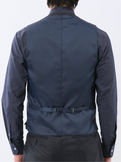 光沢ウール混 スリムフィット 2ボタン3ピーススーツ 組織紺