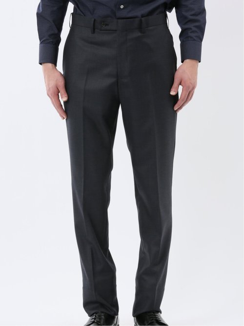 光沢ウール混 スリムフィット 2ボタン3ピーススーツ 組織紺