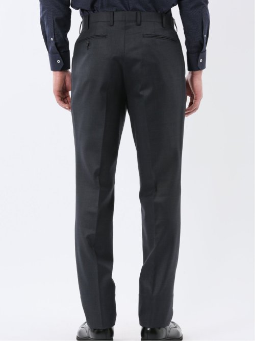 光沢ウール混 スリムフィット 2ボタン3ピーススーツ 組織紺