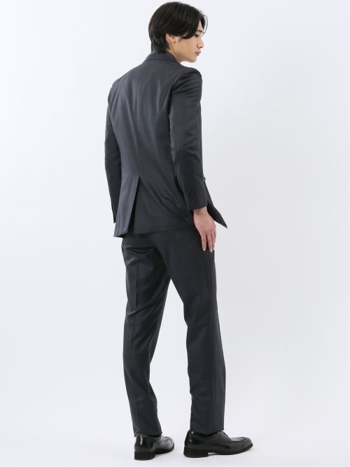 光沢ウール混 スリムフィット 2ボタン3ピーススーツ 組織紺