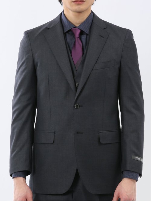 光沢ウール混 スリムフィット 2ボタン3ピーススーツ 組織紺