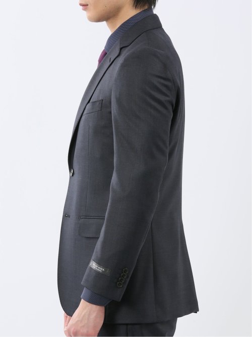 光沢ウール混 スリムフィット 2ボタン3ピーススーツ 組織紺