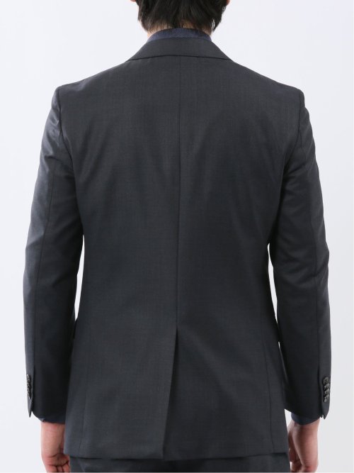 光沢ウール混 スリムフィット 2ボタン3ピーススーツ 組織紺