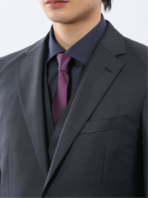 光沢ウール混 スリムフィット 2ボタン3ピーススーツ 組織紺