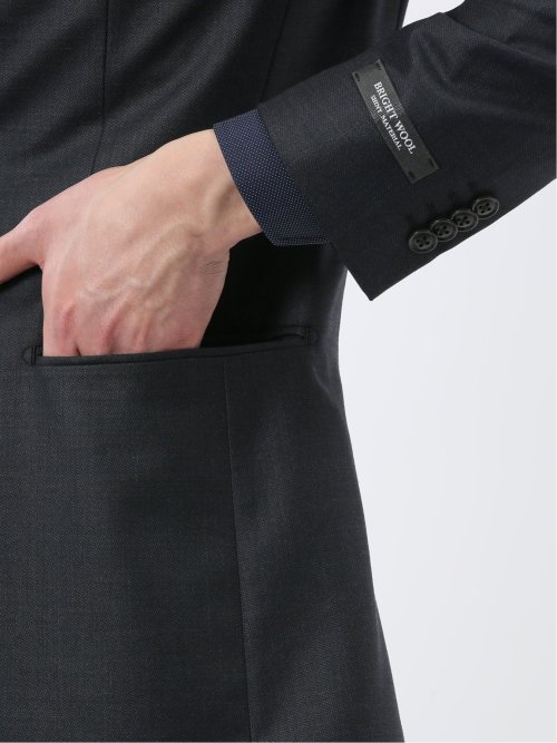 光沢ウール混 スリムフィット 2ボタン3ピーススーツ 組織紺