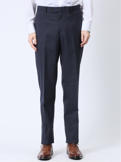 ウール混 スリムフィット 2ボタン2ピーススーツ 千鳥紺