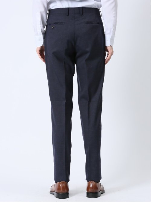 ウール混 スリムフィット 2ボタン2ピーススーツ 千鳥紺