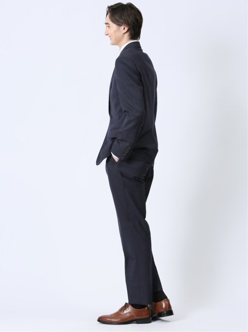 ウール混 スリムフィット 2ボタン2ピーススーツ 千鳥紺