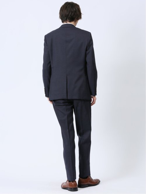 ウール混 スリムフィット 2ボタン2ピーススーツ 千鳥紺