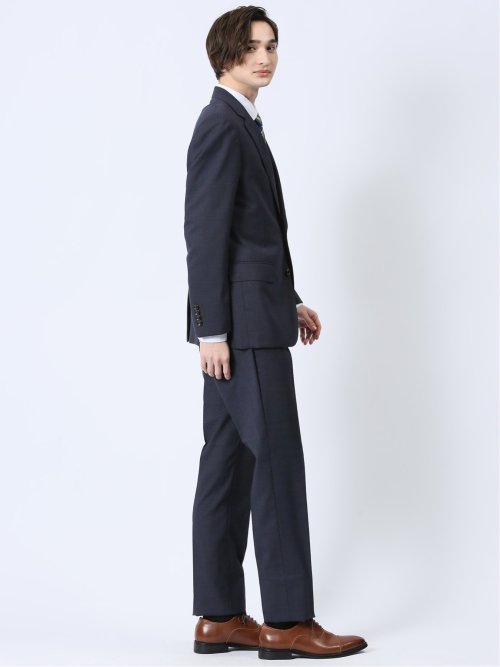 ウール混 スリムフィット 2ボタン2ピーススーツ 千鳥紺