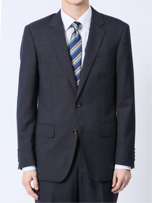 ウール混 スリムフィット 2ボタン2ピーススーツ 千鳥紺