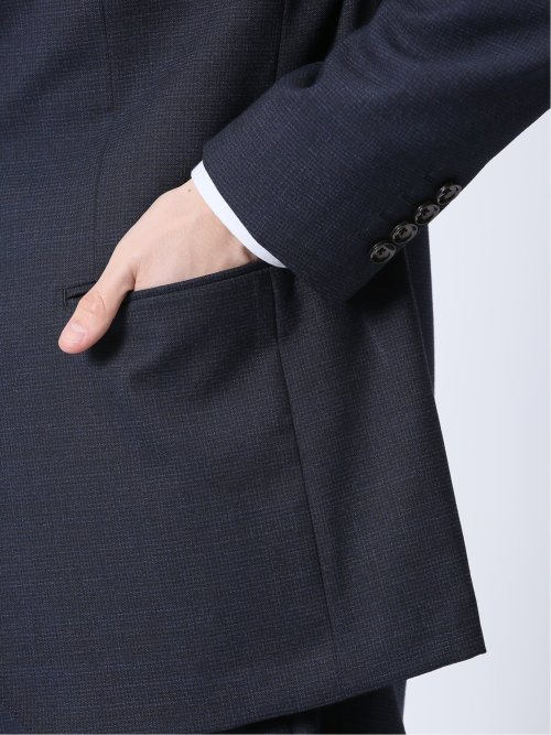 ウール混 スリムフィット 2ボタン2ピーススーツ 千鳥紺