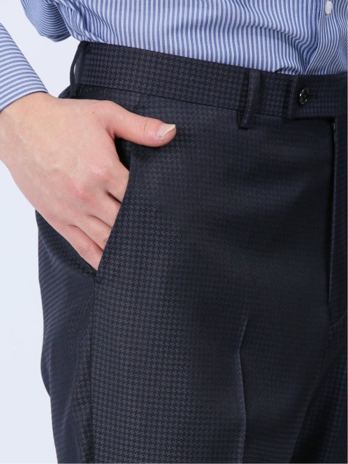 光沢ウール混 スリムフィット 2ボタン3ピーススーツ 千鳥紺