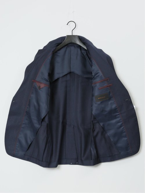 光沢ウール混 スリムフィット 2ボタン3ピーススーツ 千鳥紺