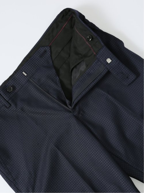 光沢ウール混 スリムフィット 2ボタン3ピーススーツ 千鳥紺