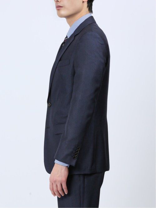 光沢ウール混 スリムフィット 2ボタン3ピーススーツ 千鳥紺