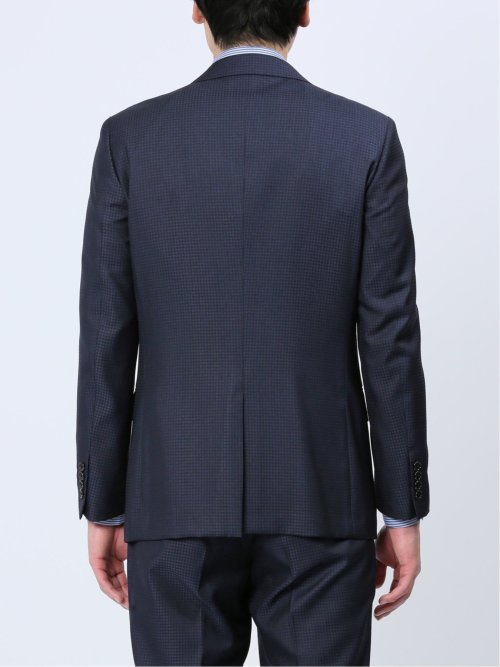 光沢ウール混 スリムフィット 2ボタン3ピーススーツ 千鳥紺
