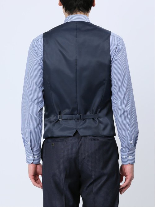 光沢ウール混 スリムフィット 2ボタン3ピーススーツ 千鳥紺