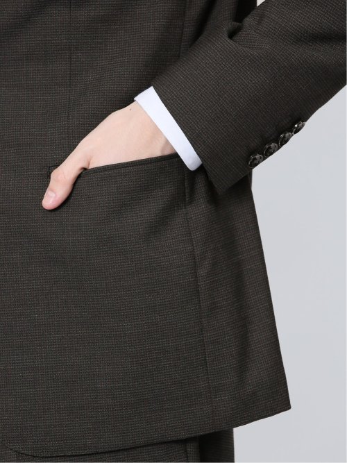 ウール混 スリムフィット 2ボタン2ピーススーツ 千鳥こげ茶