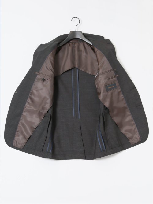 ウール混 スリムフィット 2ボタン2ピーススーツ 千鳥こげ茶