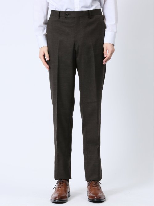 ウール混 スリムフィット 2ボタン2ピーススーツ 千鳥こげ茶