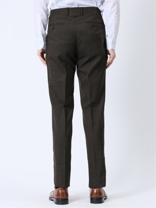 ウール混 スリムフィット 2ボタン2ピーススーツ 千鳥こげ茶