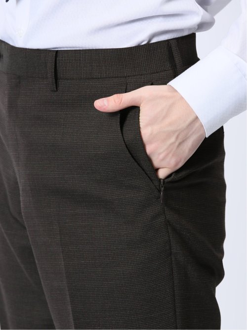 ウール混 スリムフィット 2ボタン2ピーススーツ 千鳥こげ茶