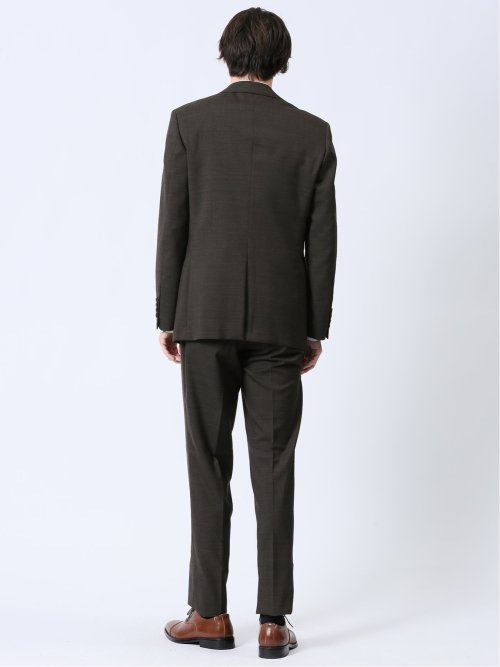 ウール混 スリムフィット 2ボタン2ピーススーツ 千鳥こげ茶