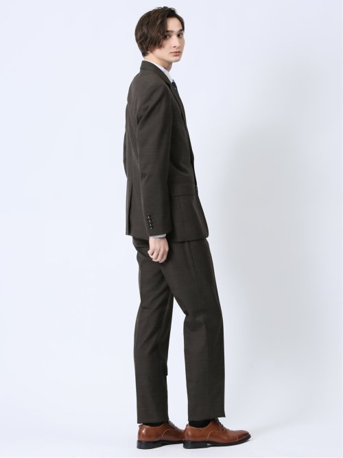 ウール混 スリムフィット 2ボタン2ピーススーツ 千鳥こげ茶