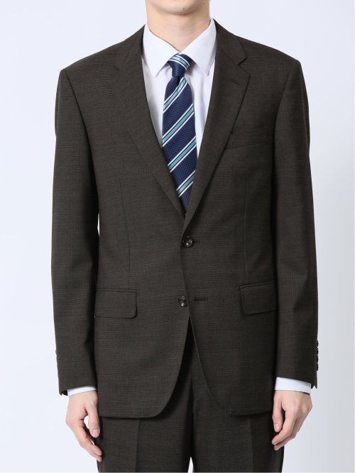 ウール混 スリムフィット 2ボタン2ピーススーツ 千鳥こげ茶