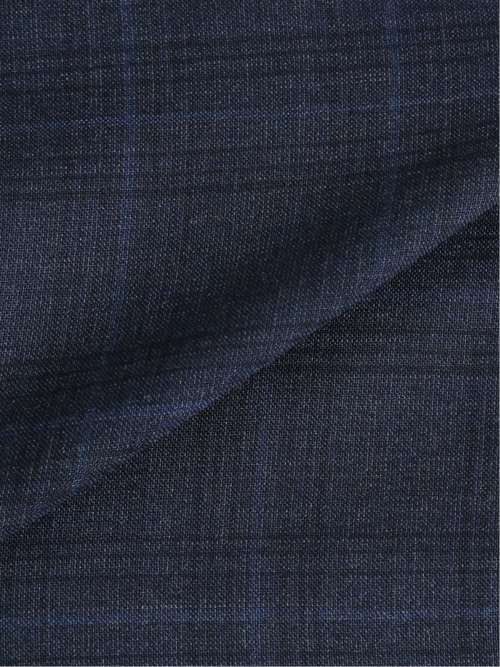 ウール混 スリムフィット 2ボタン2ピーススーツ チェック紺