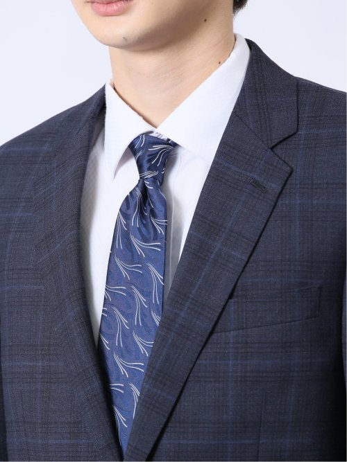 ウール混 スリムフィット 2ボタン2ピーススーツ チェック紺
