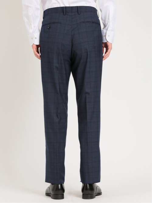 シルク混ウール レギュラーフィット 2ボタン3ピーススーツ チェック紺