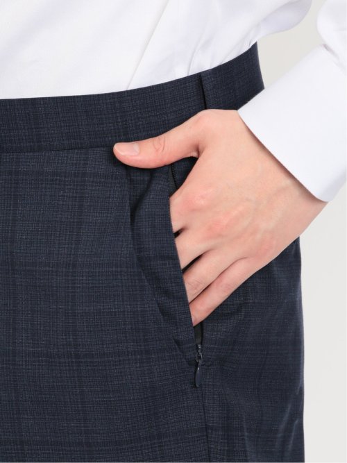 シルク混ウール レギュラーフィット 2ボタン3ピーススーツ チェック紺