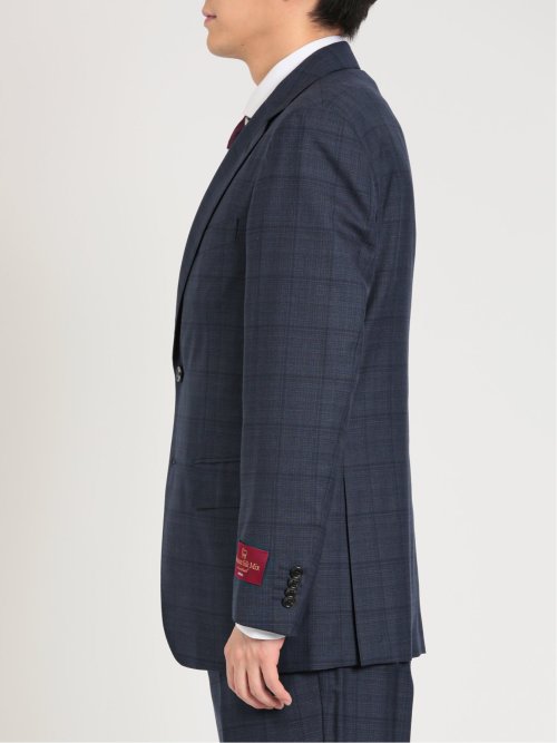 シルク混ウール レギュラーフィット 2ボタン3ピーススーツ チェック紺