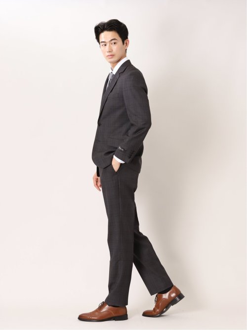 トレーニョ/Tollegno レギュラーフィット 2ボタン2ピーススーツ チェックグレー