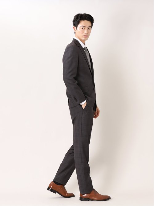 トレーニョ/Tollegno レギュラーフィット 2ボタン2ピーススーツ チェックグレー