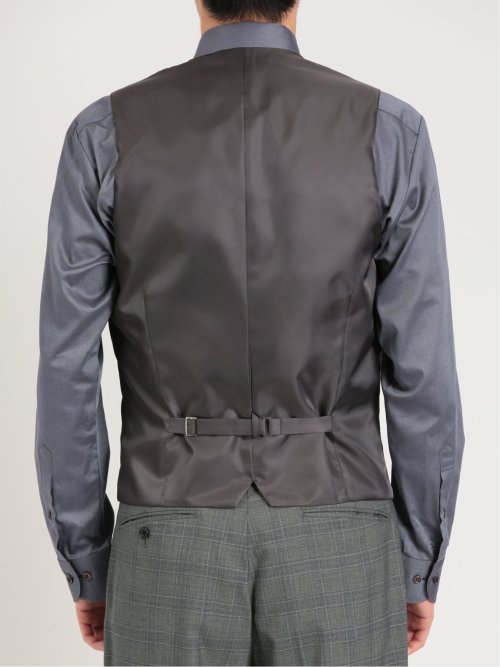 シルク混ウール レギュラーフィット 2ボタン3ピーススーツ チェックグレー