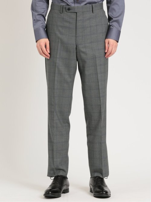 シルク混ウール レギュラーフィット 2ボタン3ピーススーツ チェックグレー