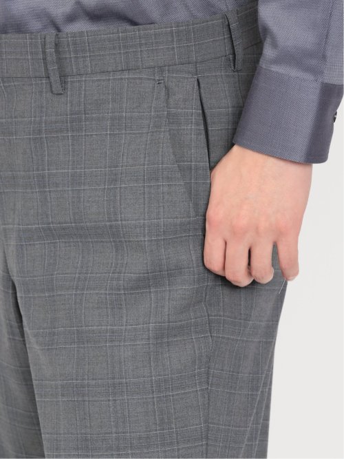 シルク混ウール レギュラーフィット 2ボタン3ピーススーツ チェックグレー